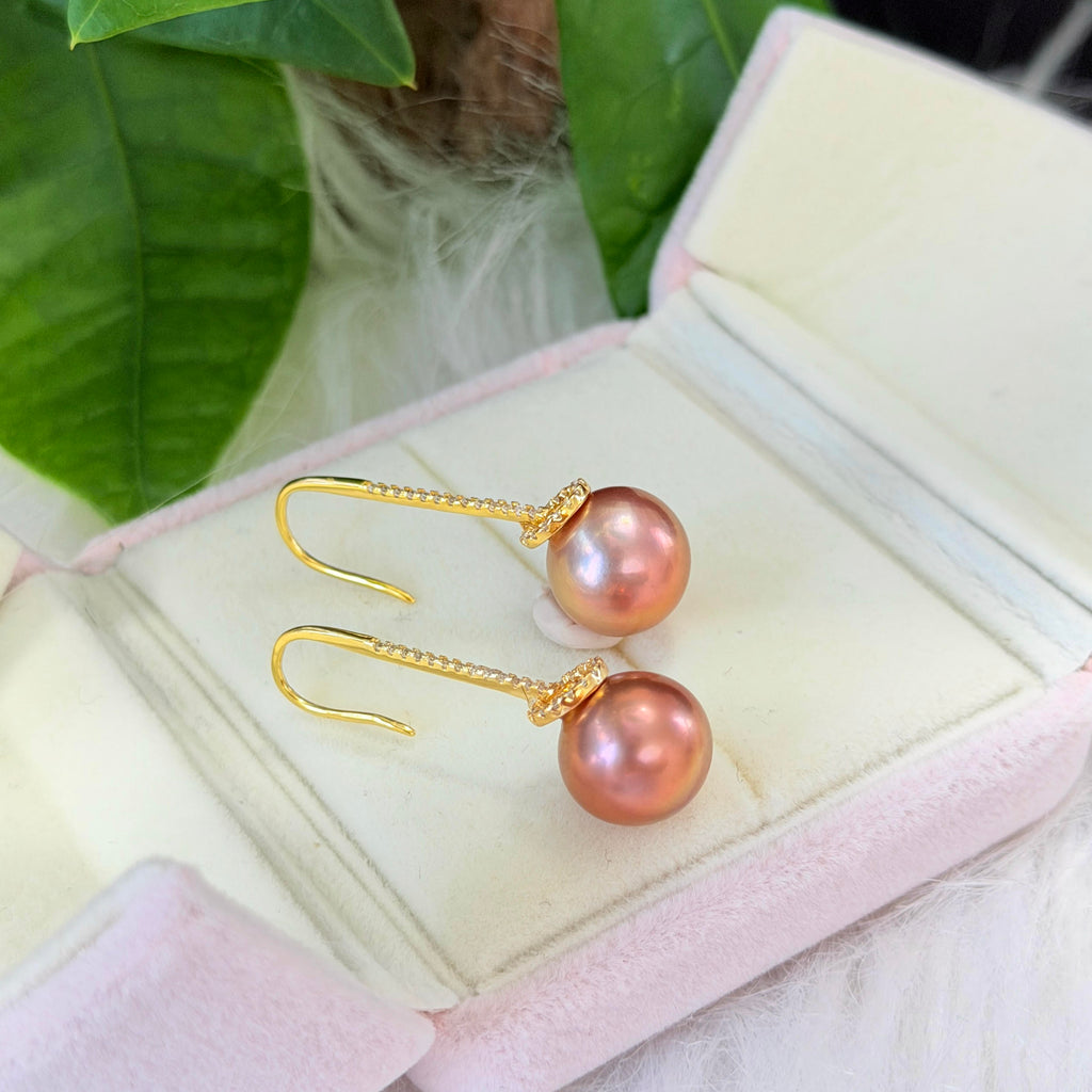 12mm Metallic Brown Freshwater Pearl Drop Earrings – Green Halo