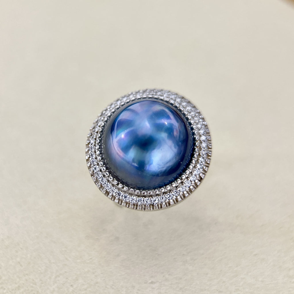 14.5mm Blue Purple Seawater Pearl Ring