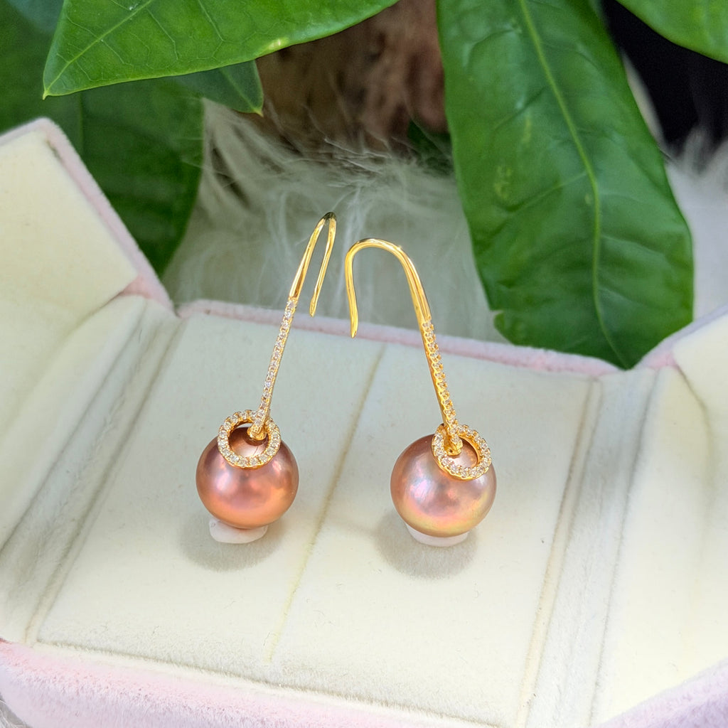 12mm Metallic Brown Freshwater Pearl Drop Earrings – Green Halo