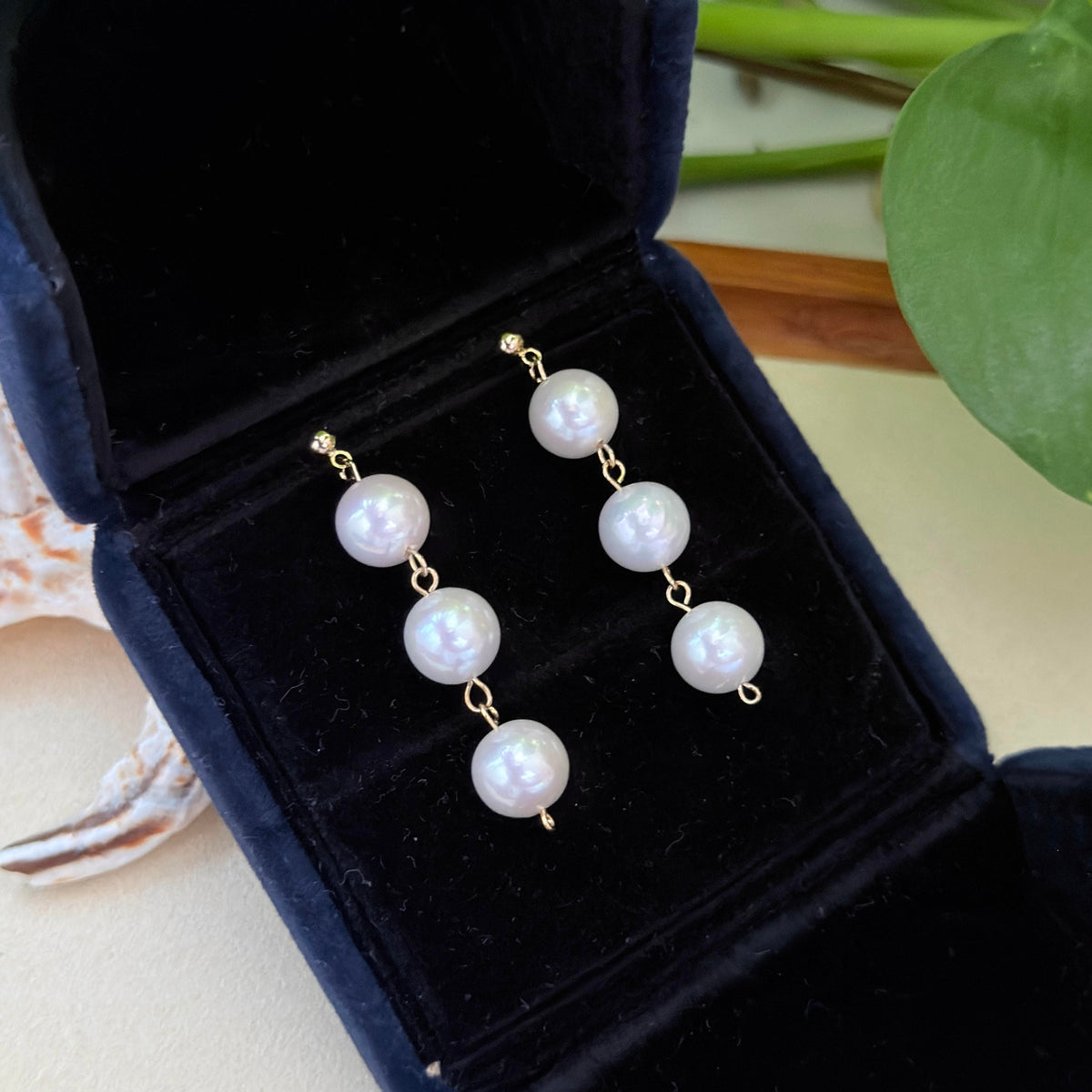 Triple White Freshwater Pearl Drop Earrings – Pink Halo