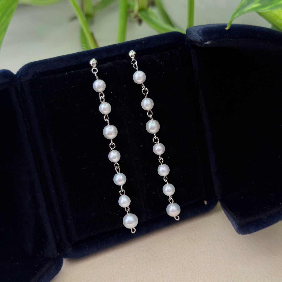 Long White Freshwater Pearl Dangle Earrings – Blue Halo