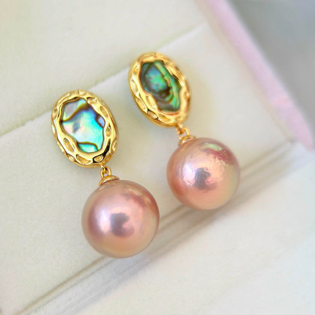 12.7mm Reddish-Brown Pearl Drop Earrings – Green Aurora Halo
