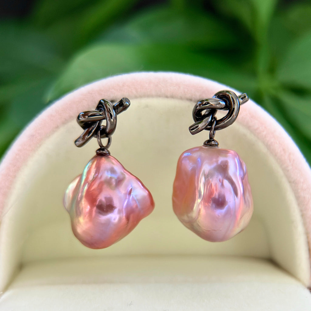 Artistic 17.5 mm multicolor baroque freshwater pearl drop earrings.
