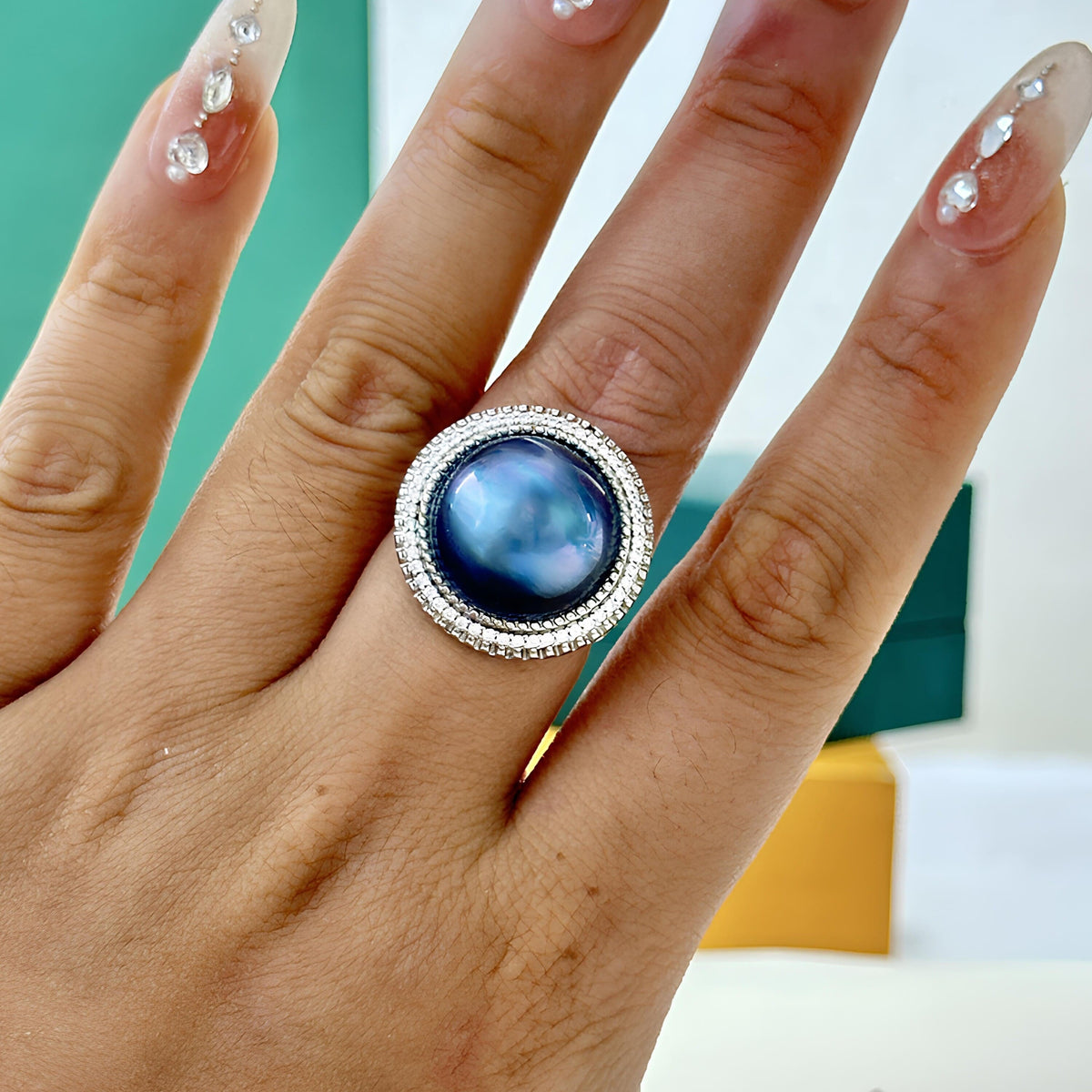 14.5mm Blue Purple Seawater Pearl Ring
