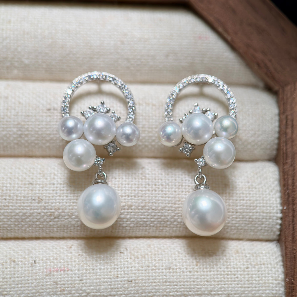 Sparkling Multi-Pearl Cluster Drop Earrings