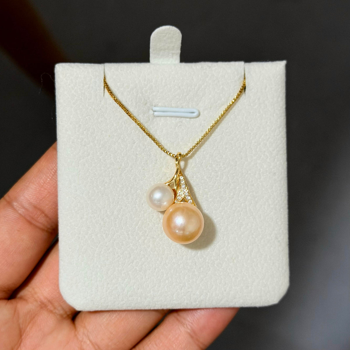 Dual Golden Orange & White Pearl Pendant Necklace