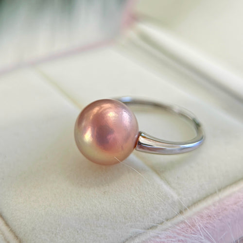 12.4mm Metallic Pink Pearl Ring – Golden Green Halo