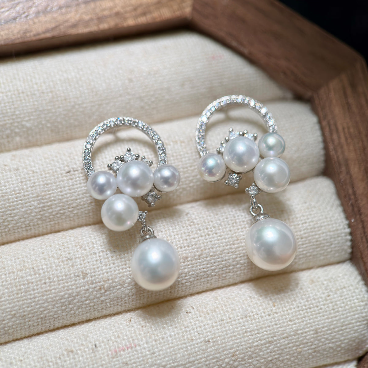 Sparkling Multi-Pearl Cluster Drop Earrings