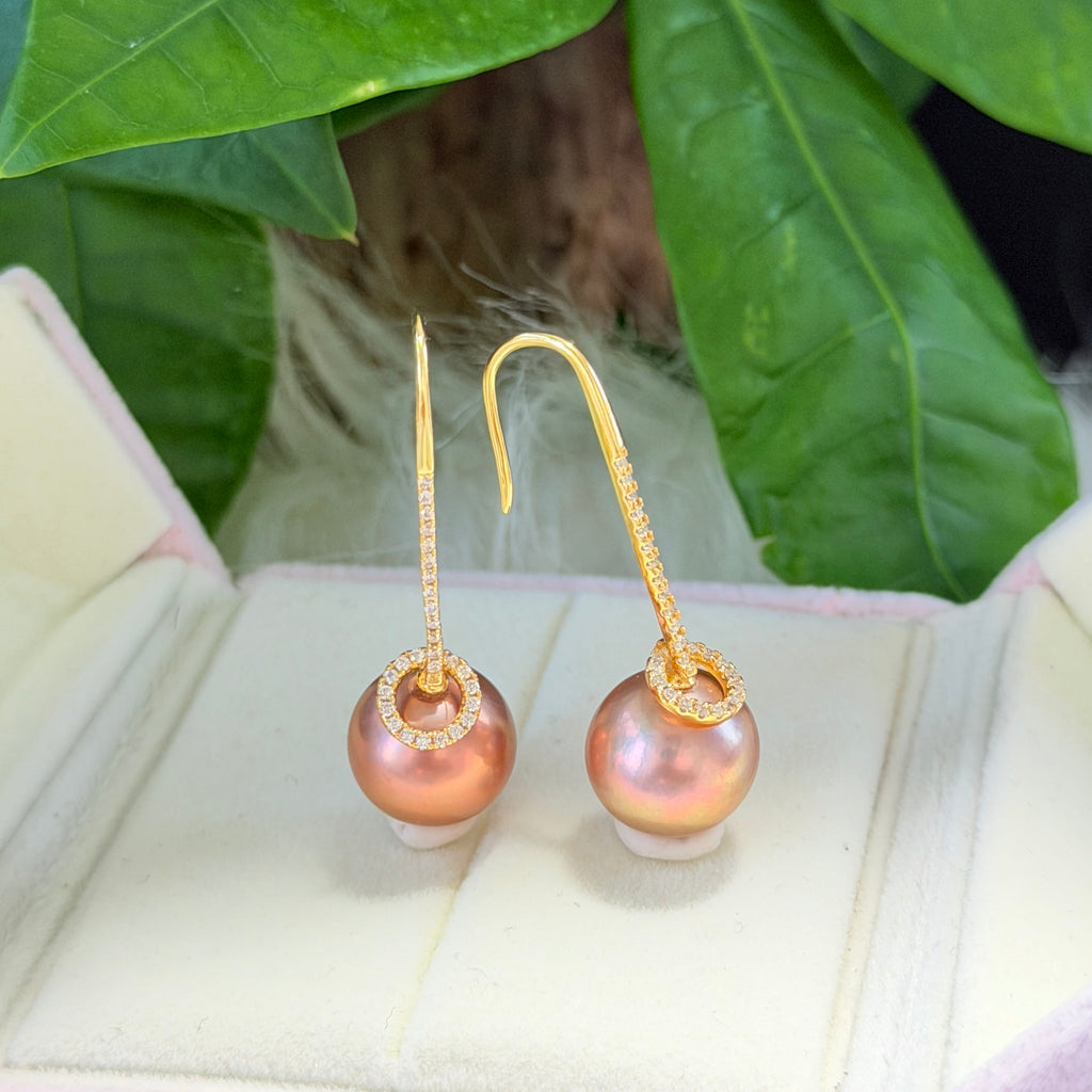 12mm Metallic Brown Freshwater Pearl Drop Earrings – Green Halo