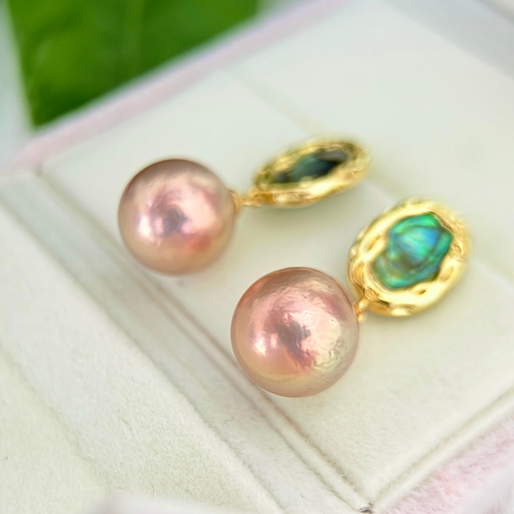 12.7mm Reddish-Brown Pearl Drop Earrings – Green Aurora Halo
