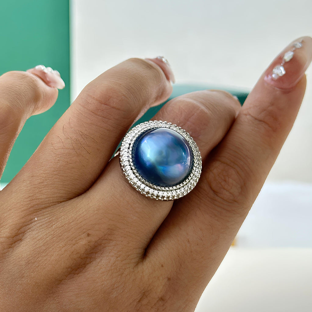 14.5mm Blue Purple Seawater Pearl Ring