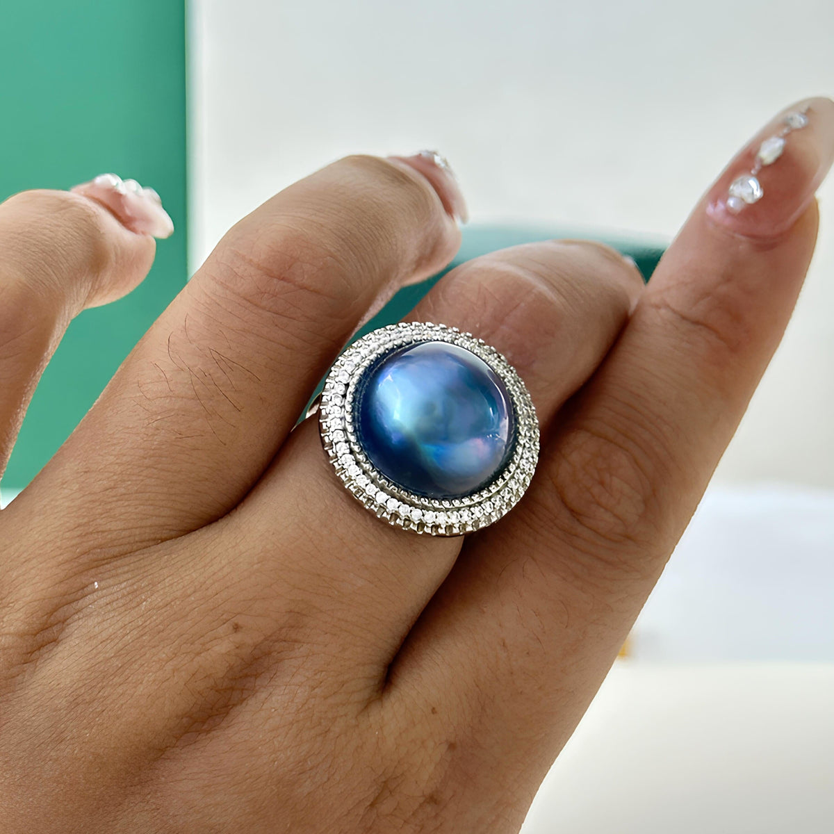 14.5mm Blue Purple Seawater Pearl Ring