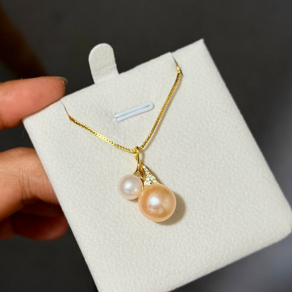 Dual Golden Orange & White Pearl Pendant Necklace