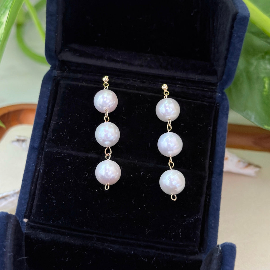Triple White Freshwater Pearl Drop Earrings – Pink Halo