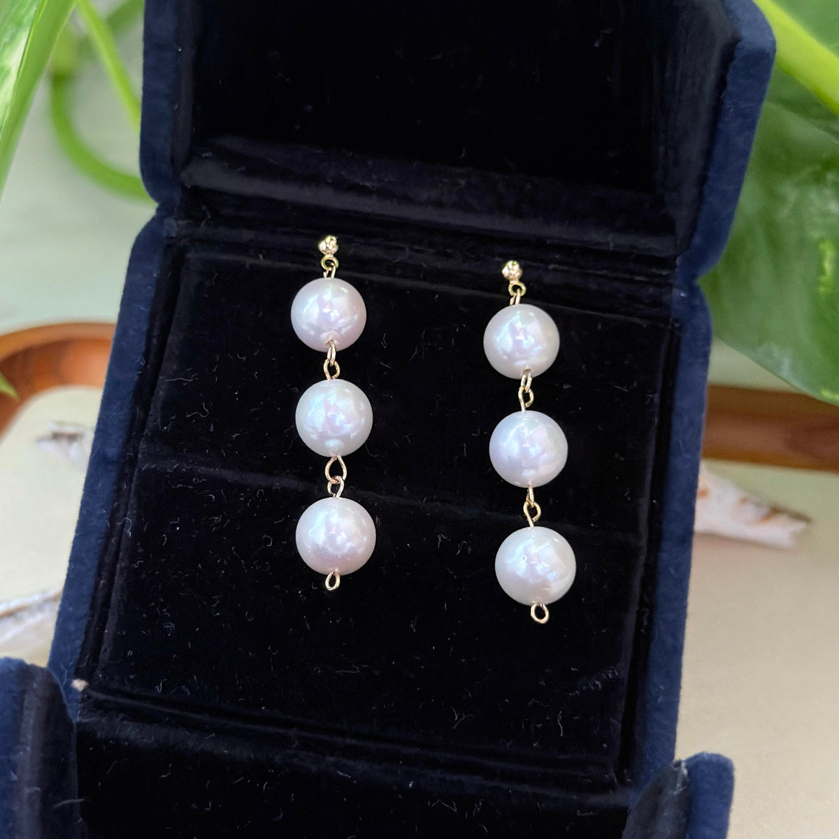 Triple White Freshwater Pearl Drop Earrings – Pink Halo