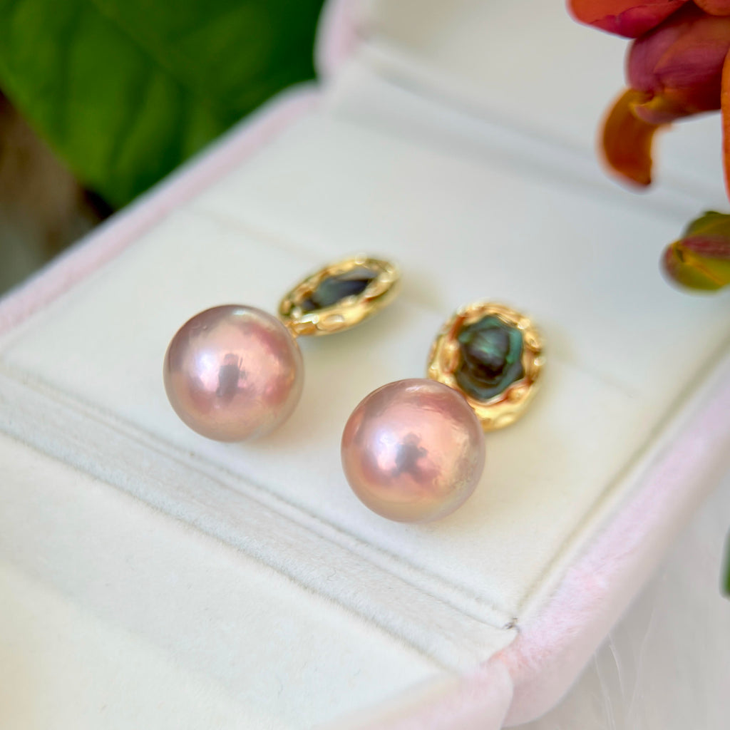 12.7mm Reddish-Brown Pearl Drop Earrings – Green Aurora Halo