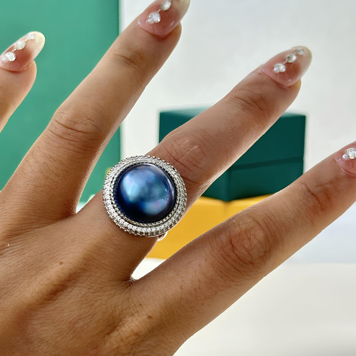 14.5mm Blue Purple Seawater Pearl Ring
