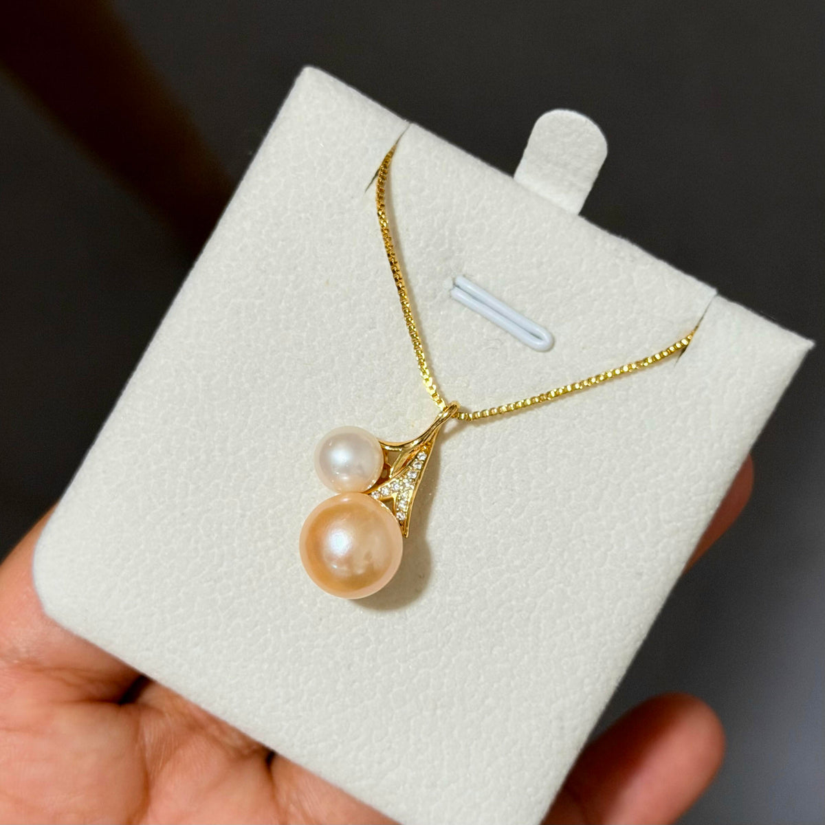 Dual Golden Orange & White Pearl Pendant Necklace