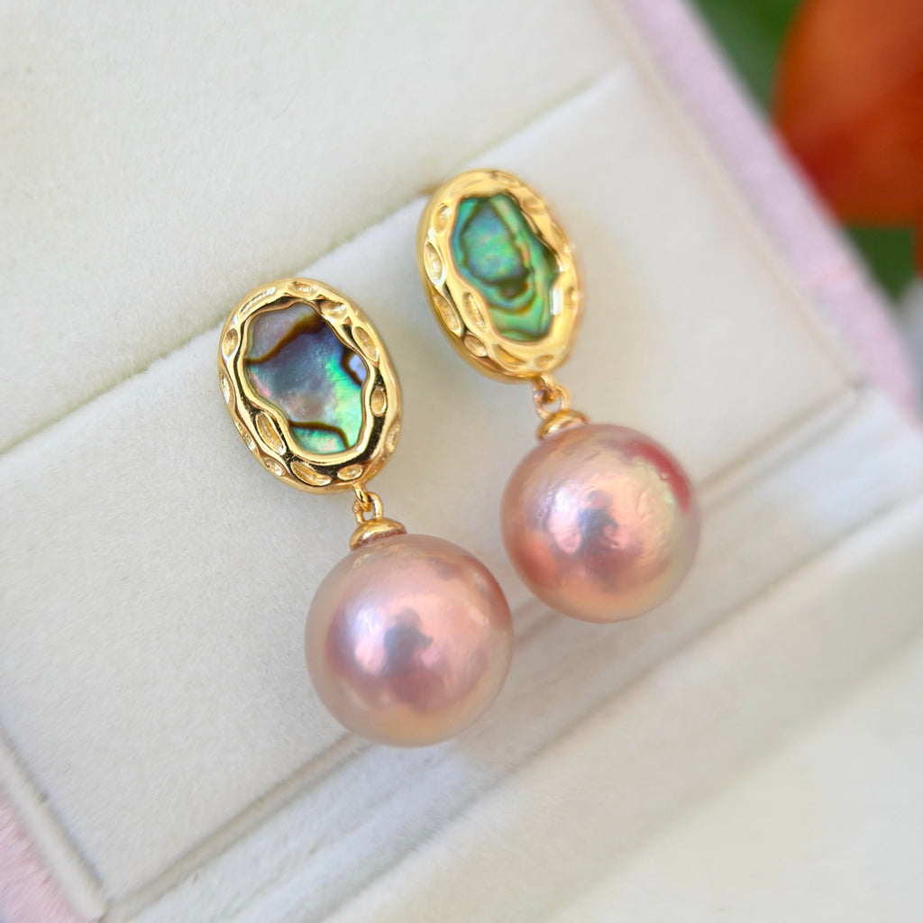 12.7mm Reddish-Brown Pearl Drop Earrings – Green Aurora Halo