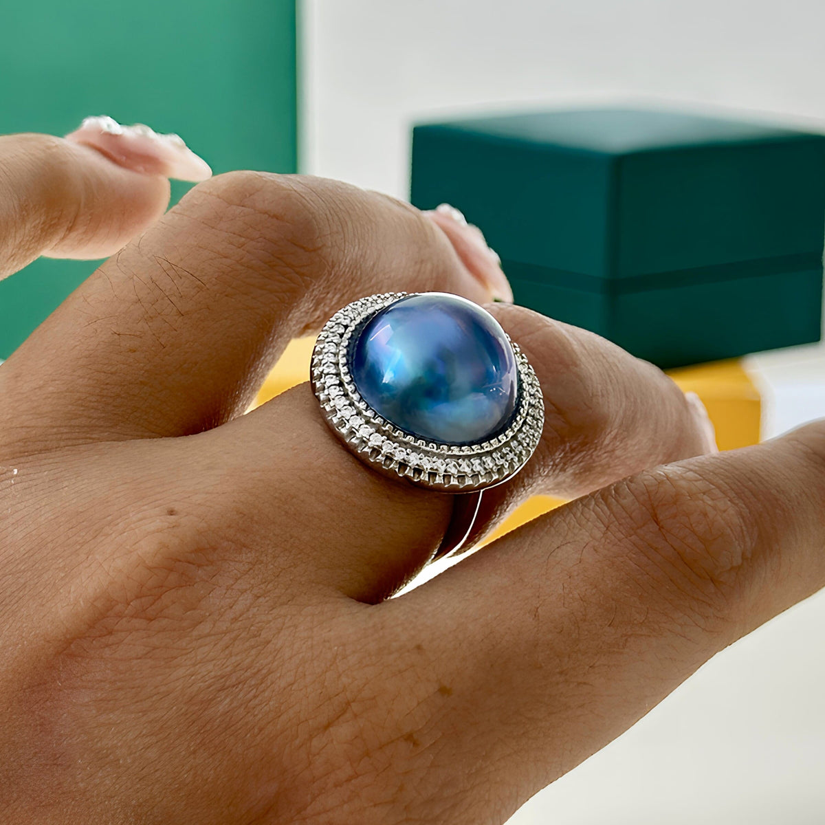 14.5mm Blue Purple Seawater Pearl Ring