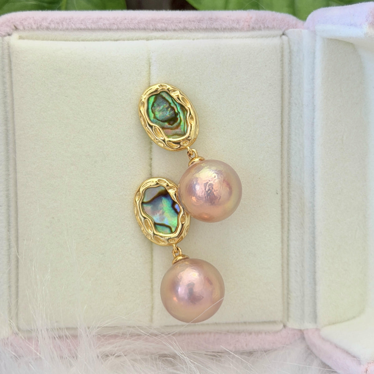 12.7mm Reddish-Brown Pearl Drop Earrings – Green Aurora Halo