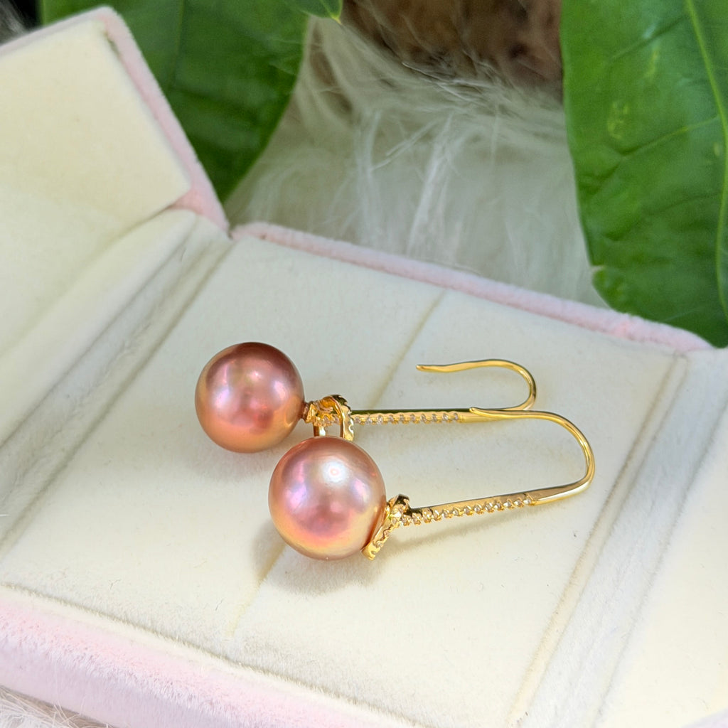 12mm Metallic Brown Freshwater Pearl Drop Earrings – Green Halo