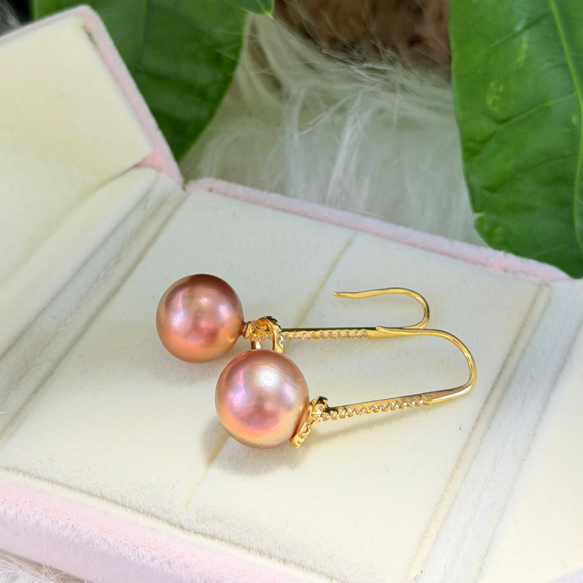 12mm Metallic Brown Freshwater Pearl Drop Earrings – Green Halo