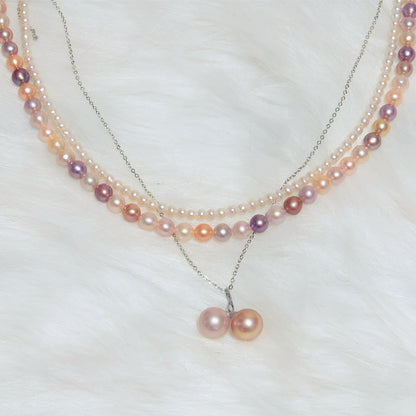 Twin beads twisted pearl necklace pendant