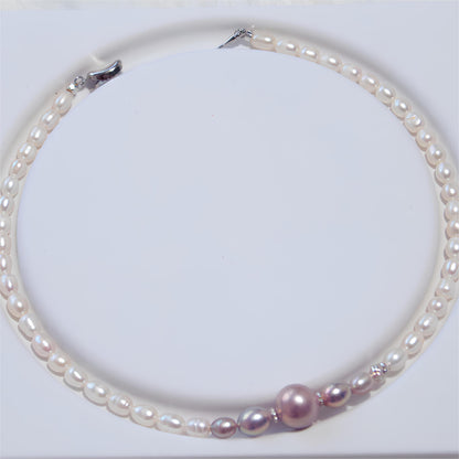 Metallic Pink Purple Pearl Collar Necklace