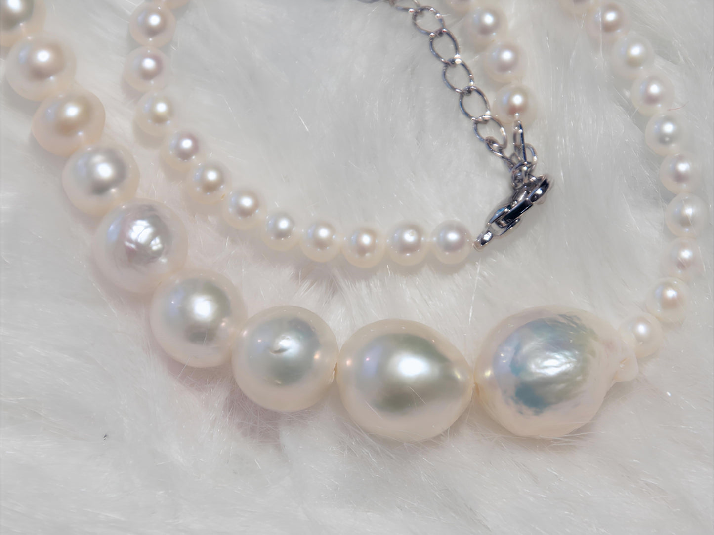 Silver-Blue Gradient Baroque Pearls Necklace