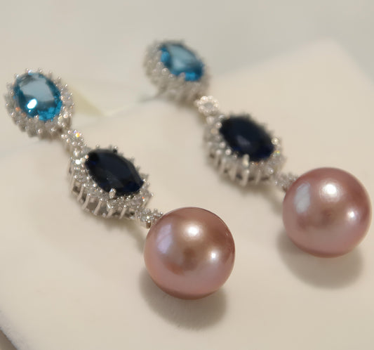 Two-colour Gemstone Pearl Earrings