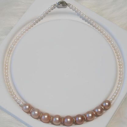 Metallic Pink Green Pearl Necklace