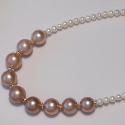 Metallic Pink Green Pearl Necklace