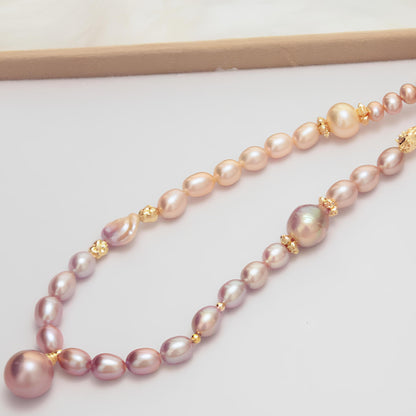 Gold and Purple Mixed Pearl Necklace