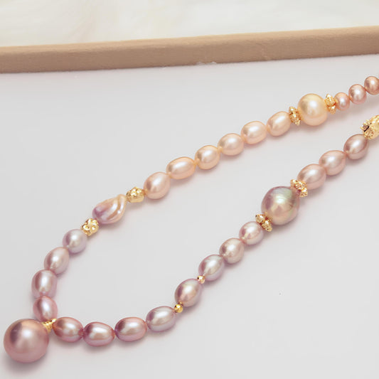 Gold and Purple Mixed Pearl Necklace