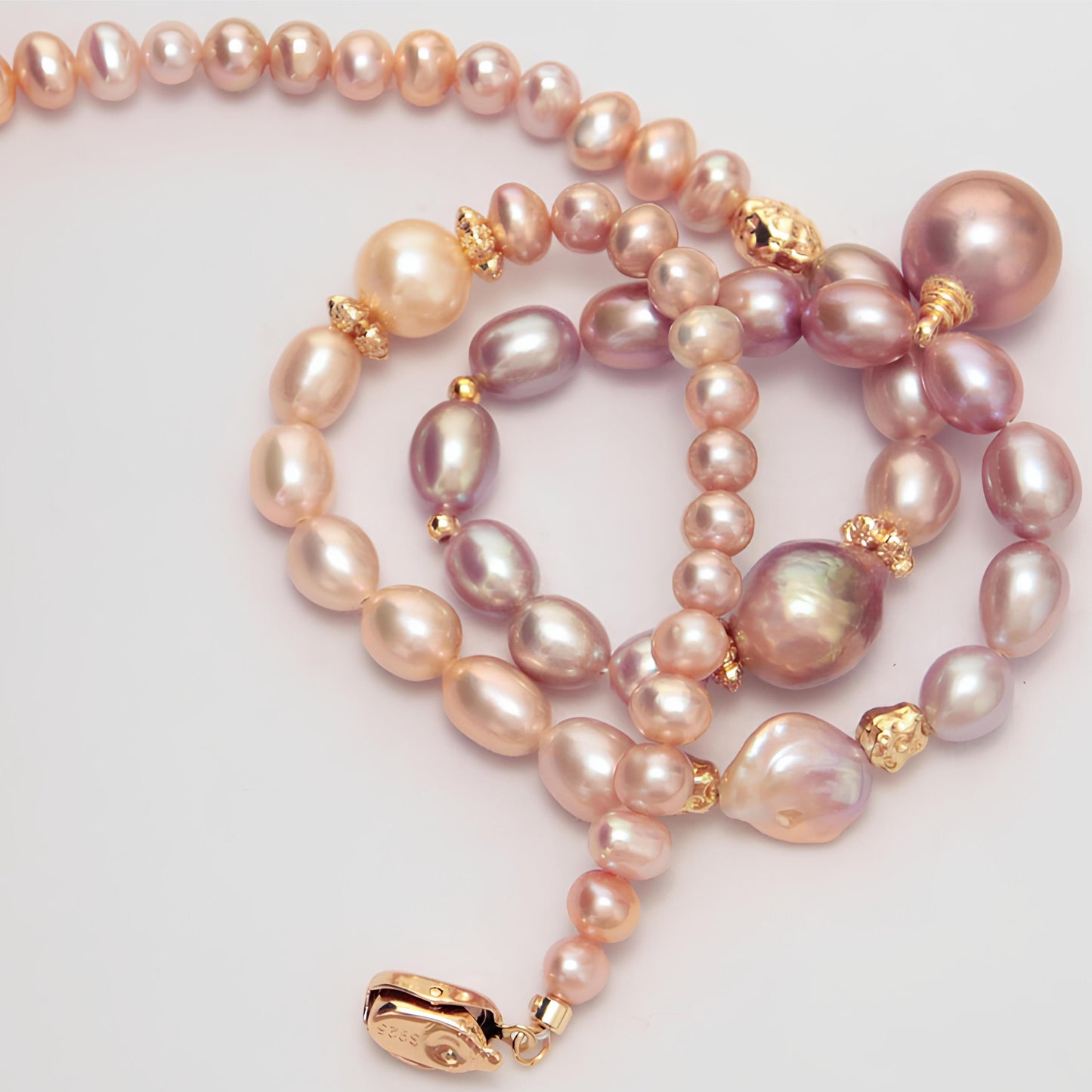 Gold and Purple Mixed Pearl Necklace