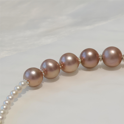 Metallic Pink Green Pearl Necklace