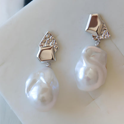 White Baroque Earrings