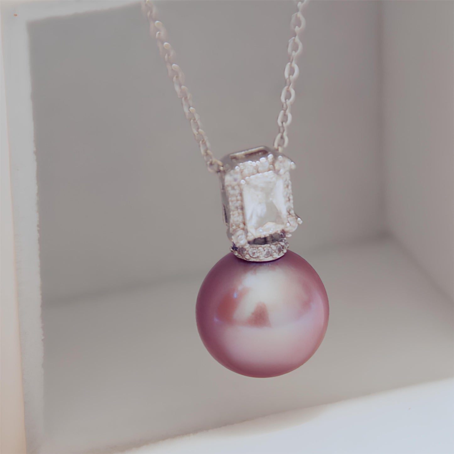 Square Diamond Pearl Pendant