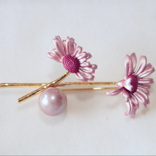 Painted Flower Pearl Brooch