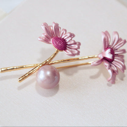 Painted Flower Pearl Brooch