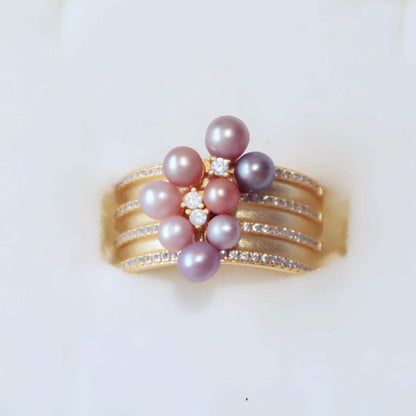 Wide-rimmed Colourful Pearl Ring