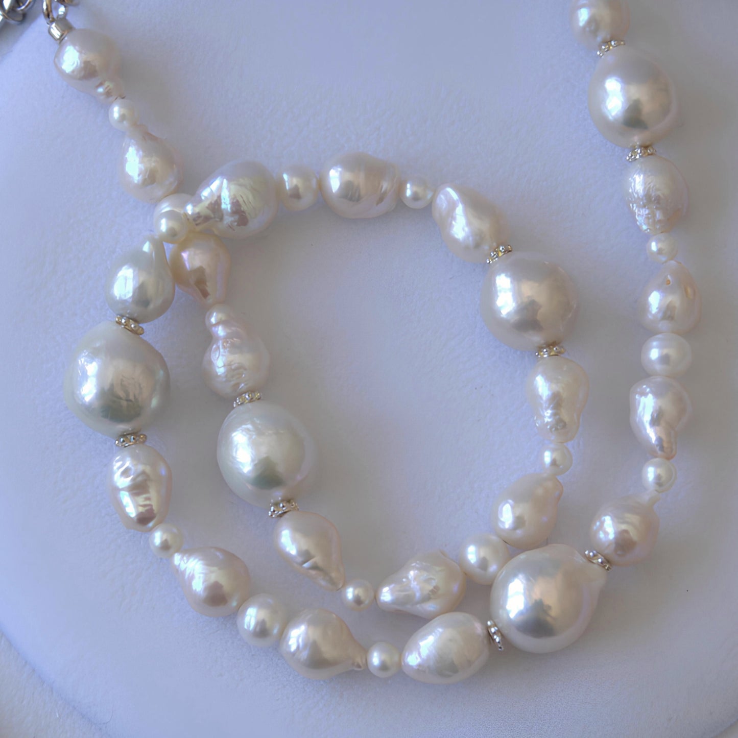 White Cold Blue Pearls Mix Necklace