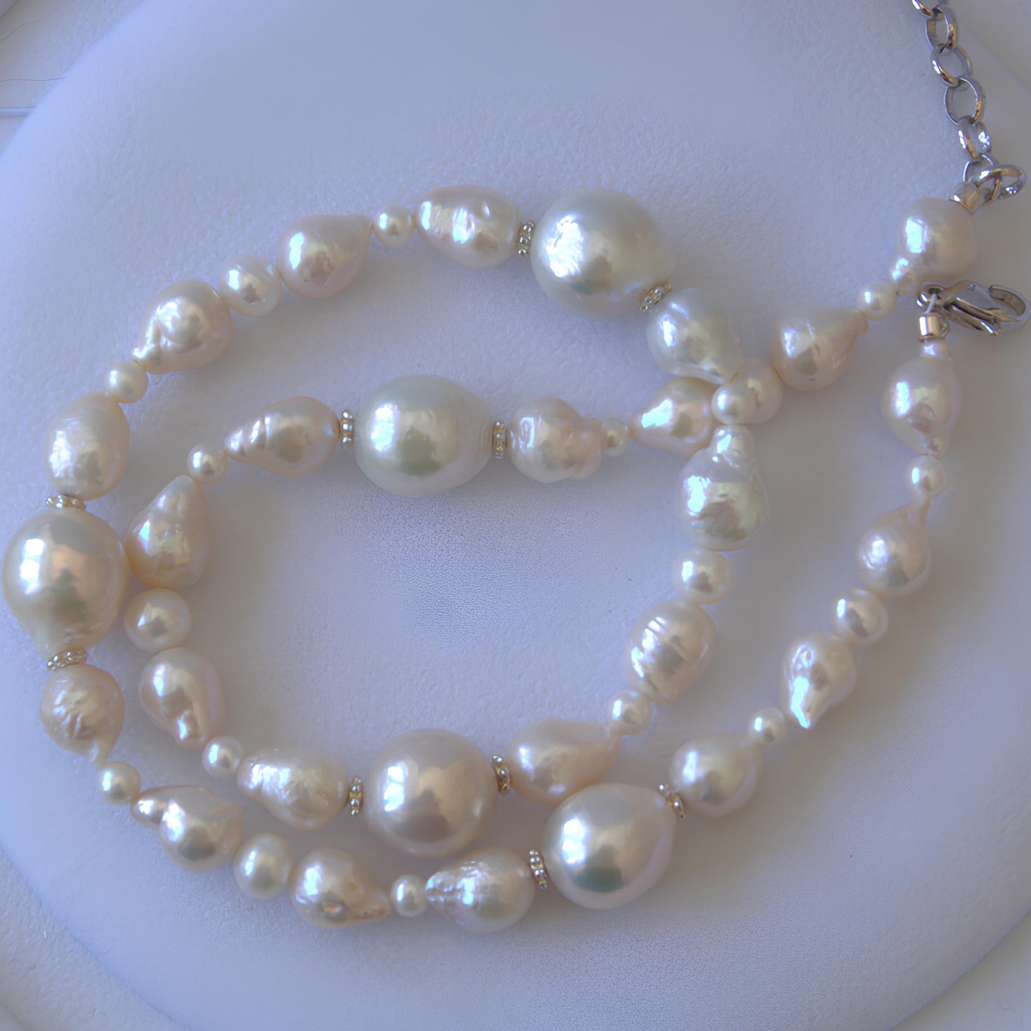 White Cold Blue Pearls Mix Necklace