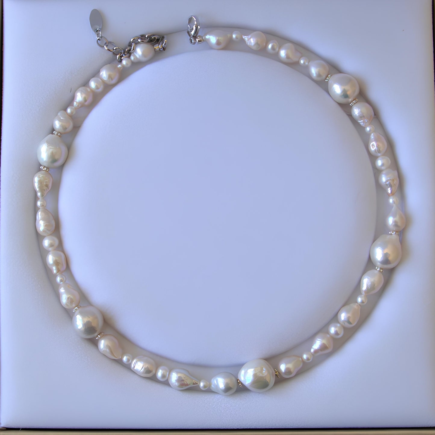 White Cold Blue Pearls Mix Necklace