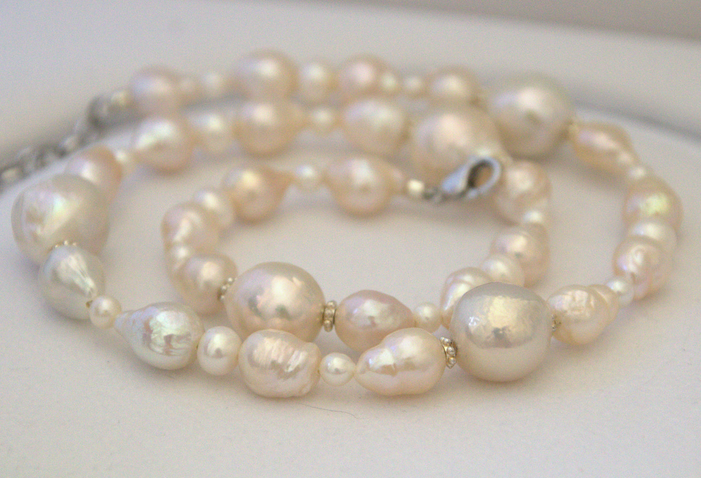 White Cold Blue Pearls Mix Necklace