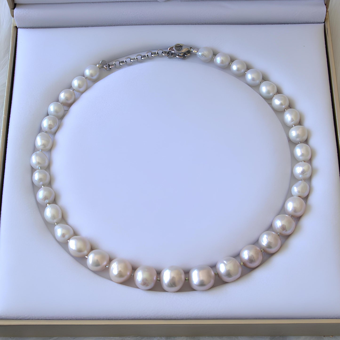 White Pearlized Large Round Baroque Necklace