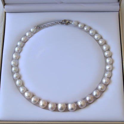 White Pearlized Large Round Baroque Necklace