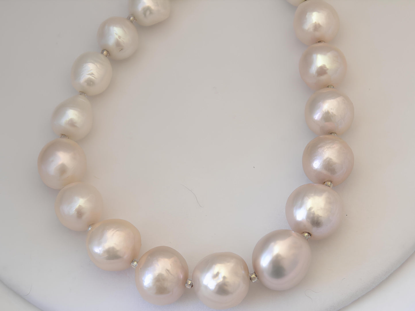 White Pearlized Large Round Baroque Necklace