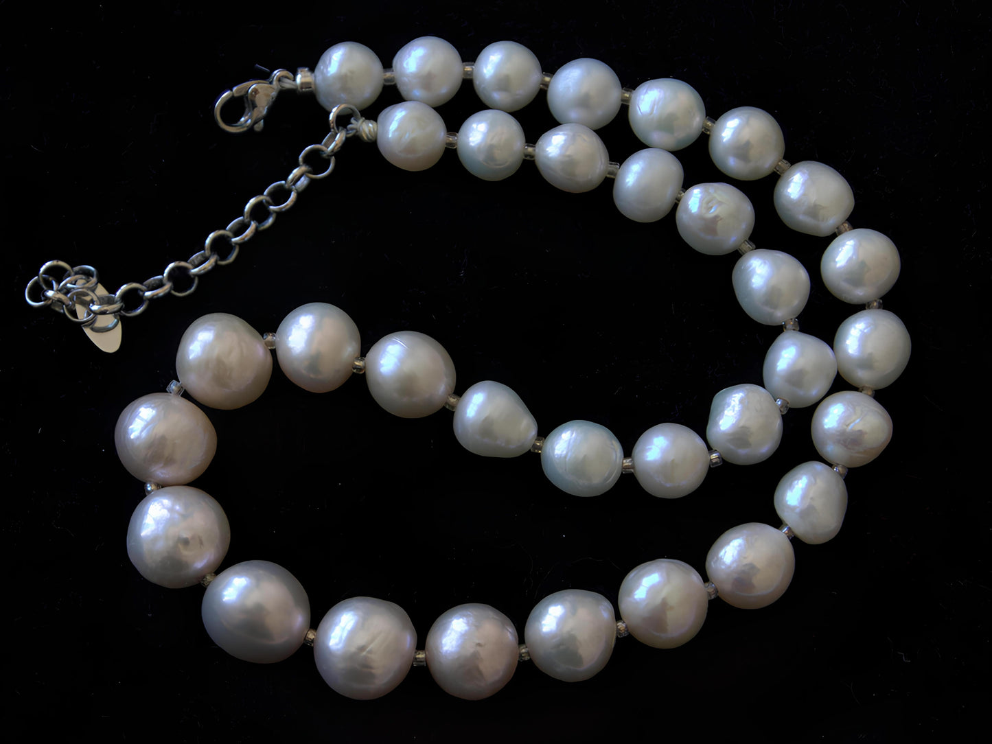 White Pearlized Large Round Baroque Necklace